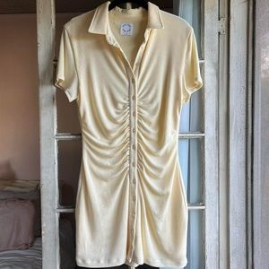 With Jean Cream Yellow Short Sleeve Alexa Mini Dress